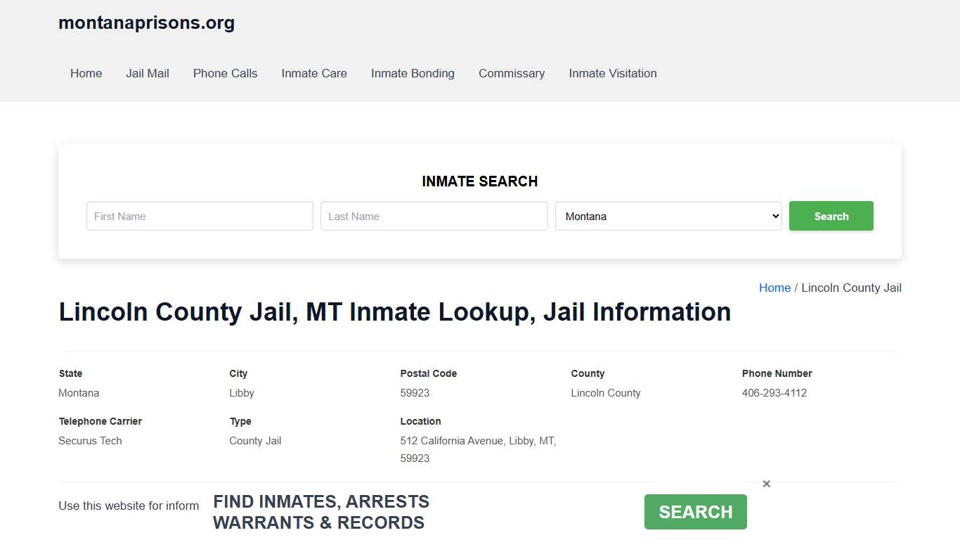 Lincoln County Jail, MT - Offender Locator, Contacts, Inmate Info